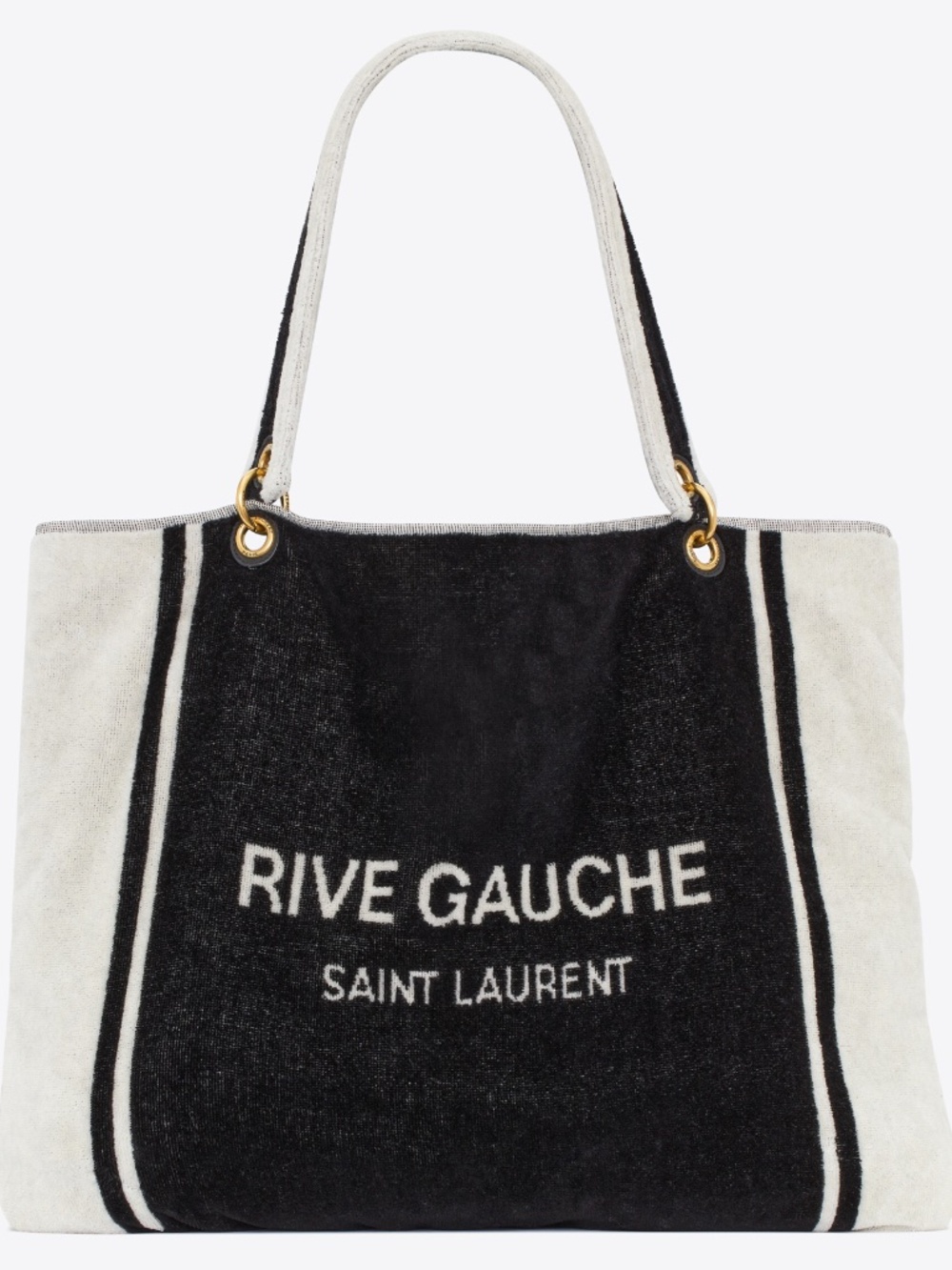 Saint Laurent YSL Rive Gauche Black Logo Convertible Towel Terry Tote Travel Bag